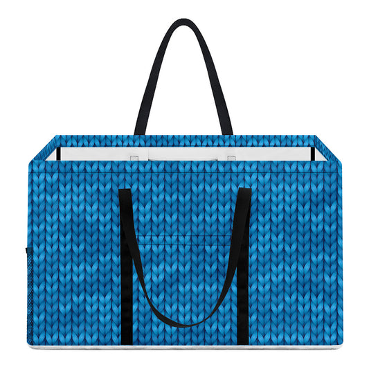 Blue Knitted Pattern Print Utility Tote Bag