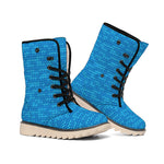 Blue Knitted Pattern Print Winter Boots
