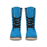 Blue Knitted Pattern Print Winter Boots