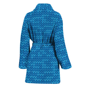 Blue Knitted Pattern Print Women's Bathrobe