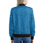 Blue Knitted Pattern Print Women's Bomber Jacket