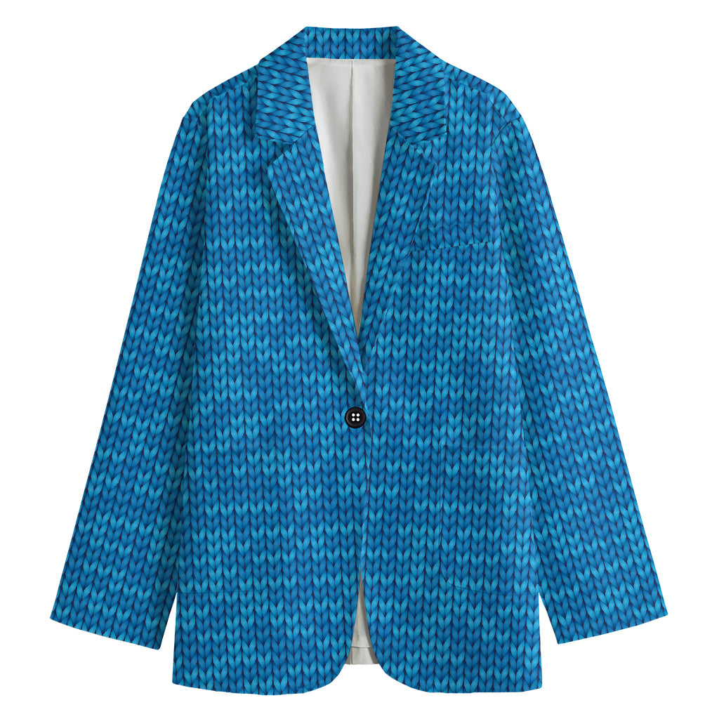 Blue Knitted Pattern Print Women's Cotton Blazer