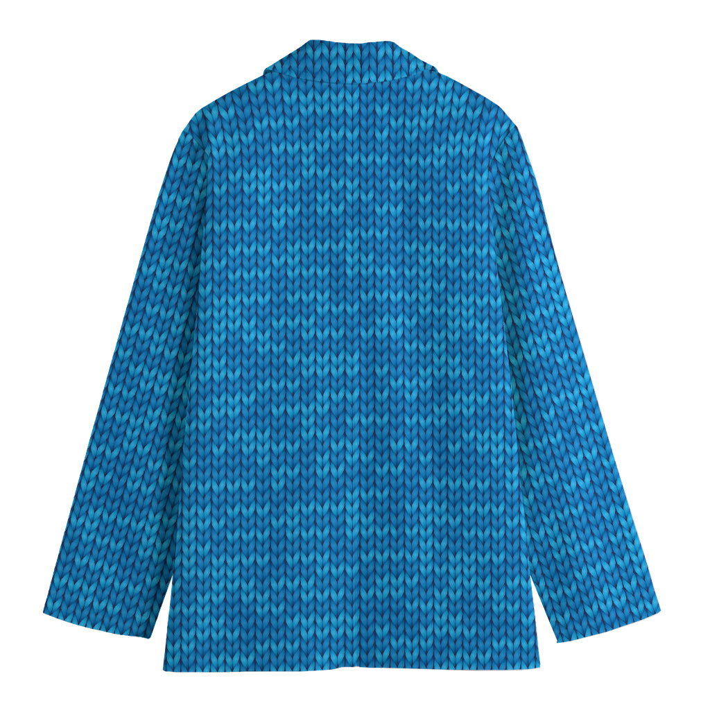Blue Knitted Pattern Print Women's Cotton Blazer