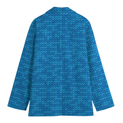 Blue Knitted Pattern Print Women's Cotton Blazer