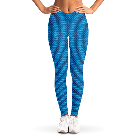 Blue Knitted Pattern Print Women's Leggings
