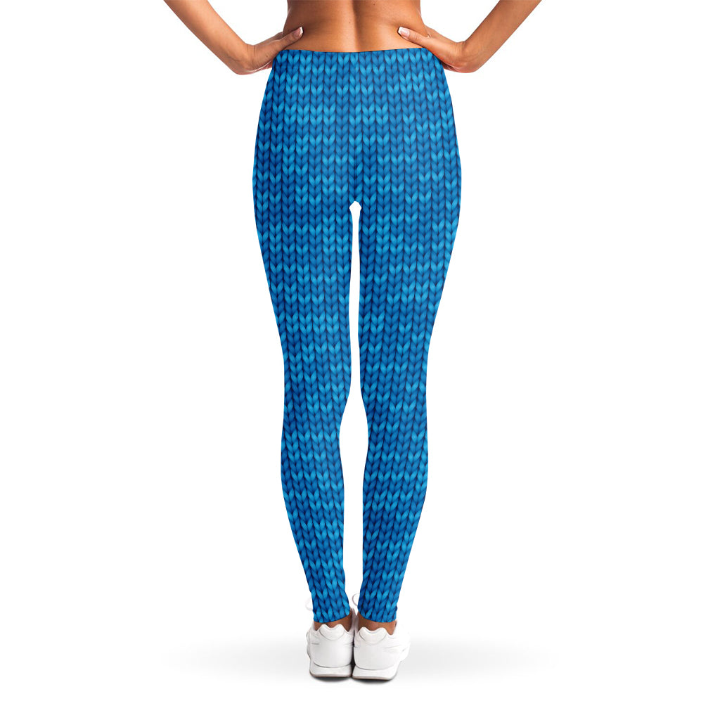 Blue Knitted Pattern Print Women's Leggings