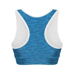 Blue Knitted Pattern Print Women's Sports Bra