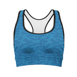 Blue Knitted Pattern Print Women's Sports Bra