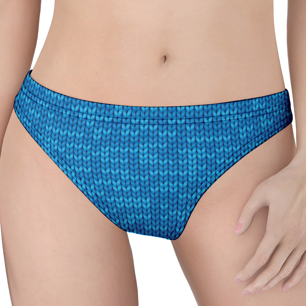 Blue Knitted Pattern Print Women's Thong