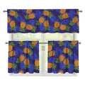 Blue Leaf Pineapple Pattern Print 3 Piece Kitchen Curtains