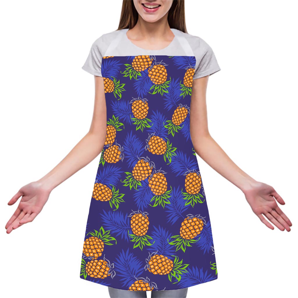 Blue Leaf Pineapple Pattern Print Adjustable Apron