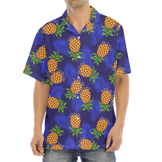 Blue Leaf Pineapple Pattern Print Aloha Shirt