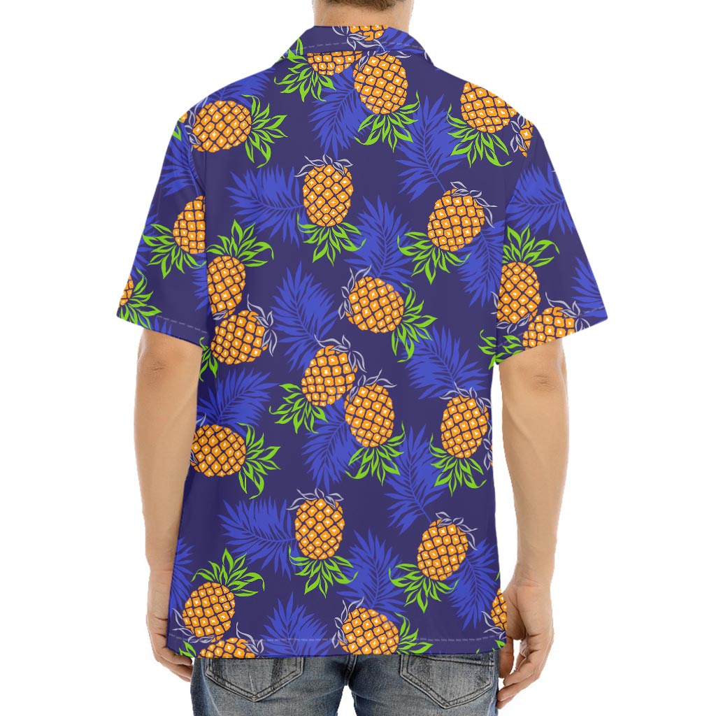 Blue Leaf Pineapple Pattern Print Aloha Shirt
