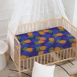 Blue Leaf Pineapple Pattern Print Baby Crib Sheet