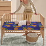 Blue Leaf Pineapple Pattern Print Baby Crib Sheet