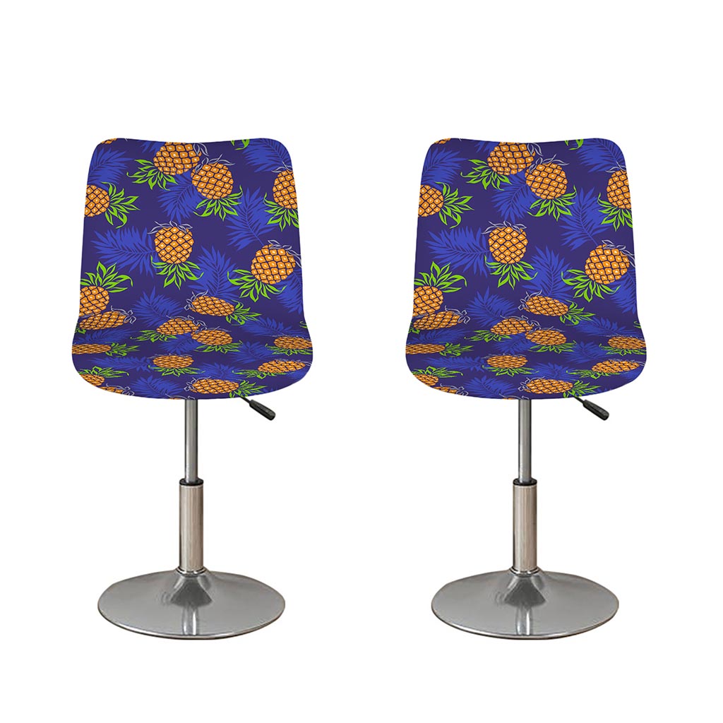 Blue Leaf Pineapple Pattern Print Bar Stool Covers