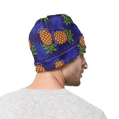 Blue Leaf Pineapple Pattern Print Beanie