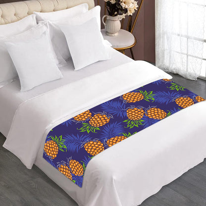 Blue Leaf Pineapple Pattern Print Bed Runner