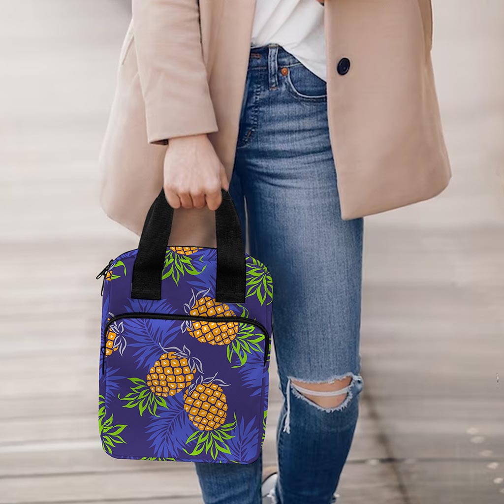 Blue Leaf Pineapple Pattern Print Bible Tote Bag