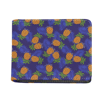 Blue Leaf Pineapple Pattern Print Bifold Wallet