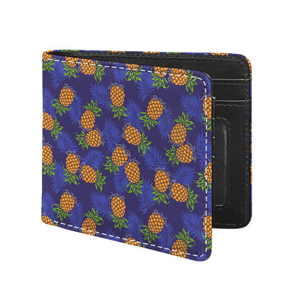Blue Leaf Pineapple Pattern Print Bifold Wallet