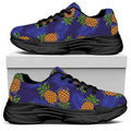 Blue Leaf Pineapple Pattern Print Black Chunky Shoes