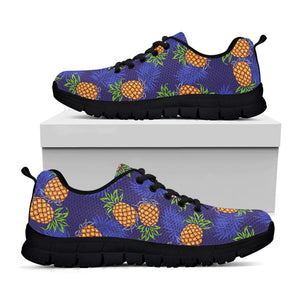 Blue Leaf Pineapple Pattern Print Black Running Shoes