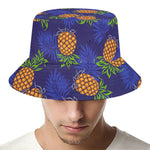Blue Leaf Pineapple Pattern Print Bucket Hat