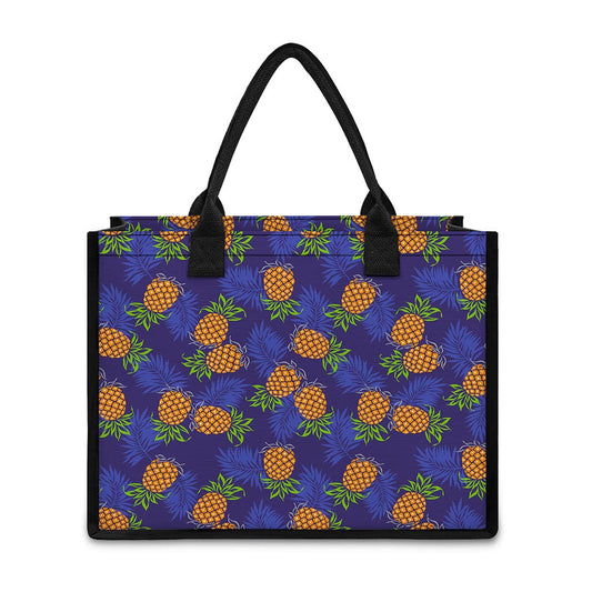 Blue Leaf Pineapple Pattern Print Canvas Tote Bag