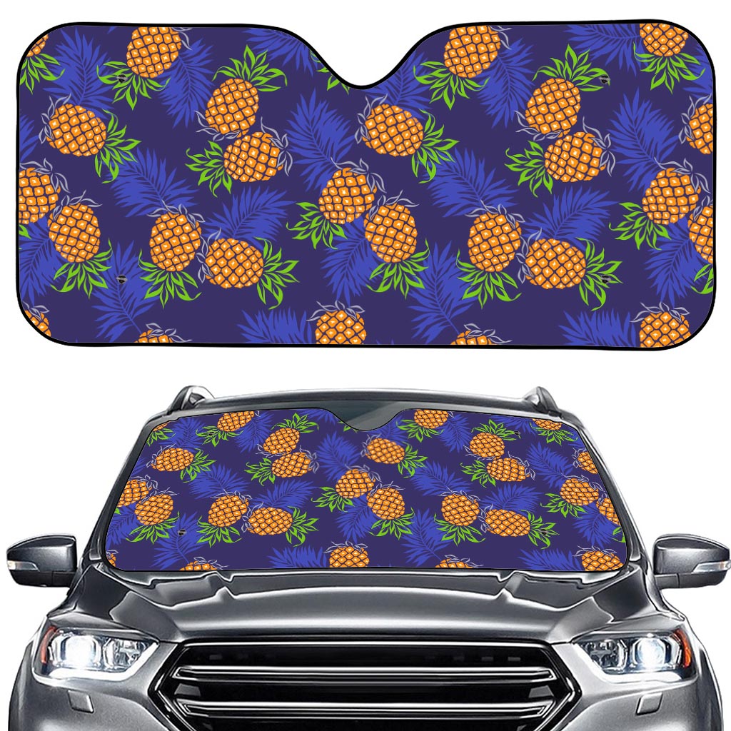 Blue Leaf Pineapple Pattern Print Car Windshield Sun Shade