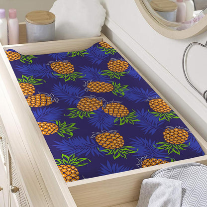 Blue Leaf Pineapple Pattern Print Changing Pad Cover