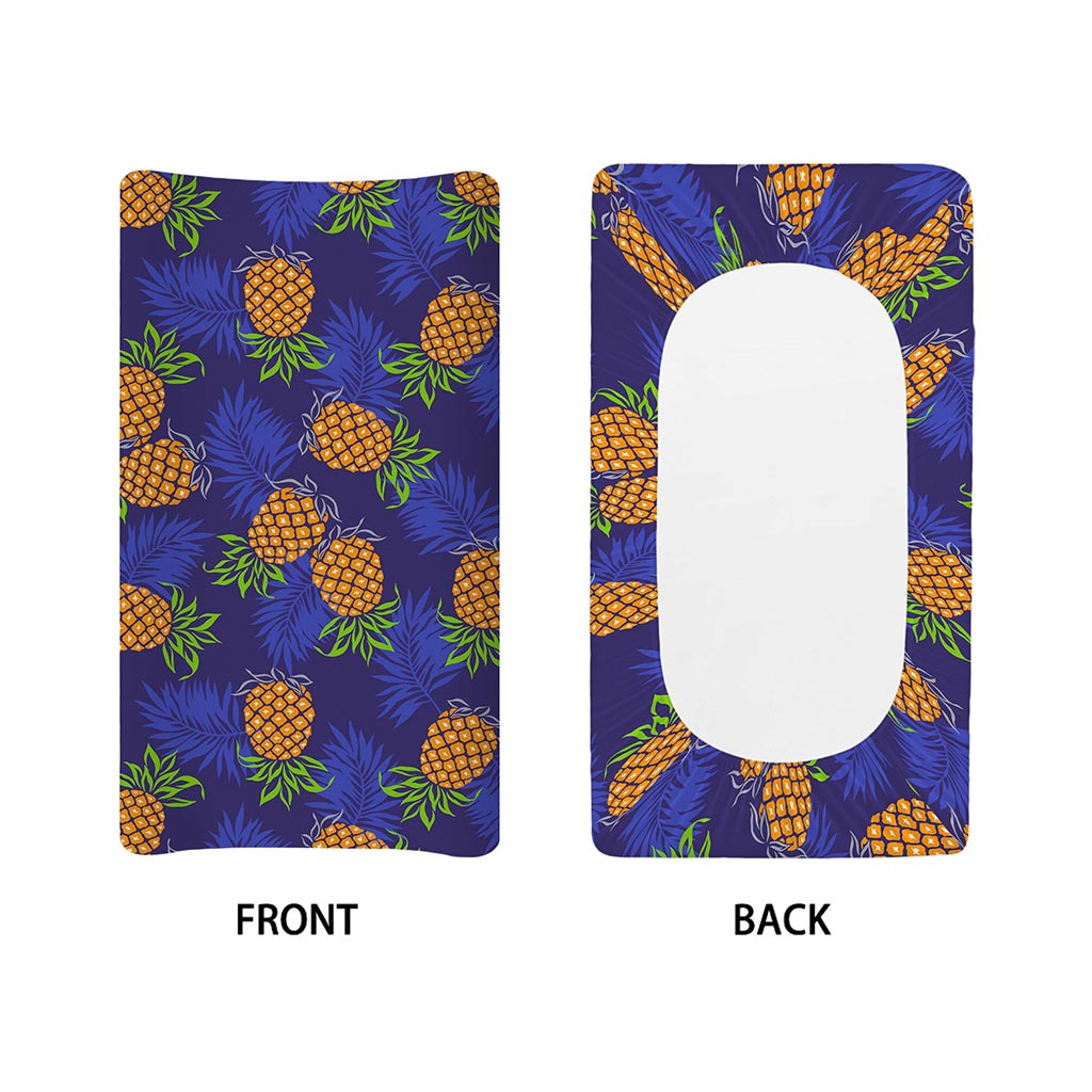 Blue Leaf Pineapple Pattern Print Changing Pad Cover