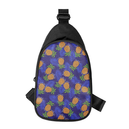 Blue Leaf Pineapple Pattern Print Chest Bag