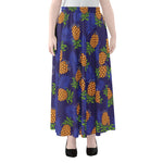Blue Leaf Pineapple Pattern Print Chiffon Maxi Skirt