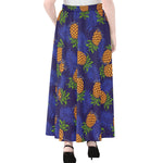 Blue Leaf Pineapple Pattern Print Chiffon Maxi Skirt