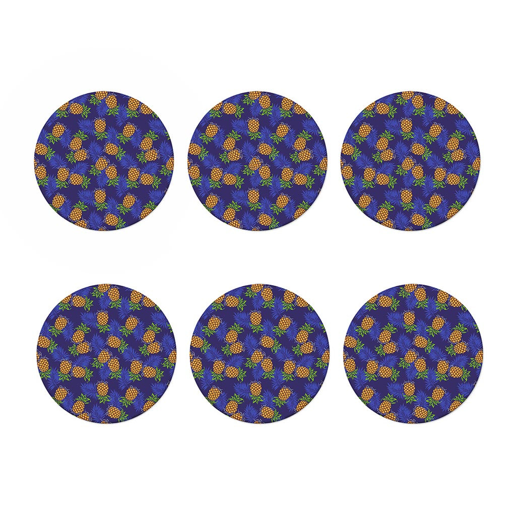 Blue Leaf Pineapple Pattern Print Coaster Set