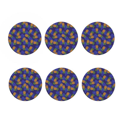 Blue Leaf Pineapple Pattern Print Coaster Set