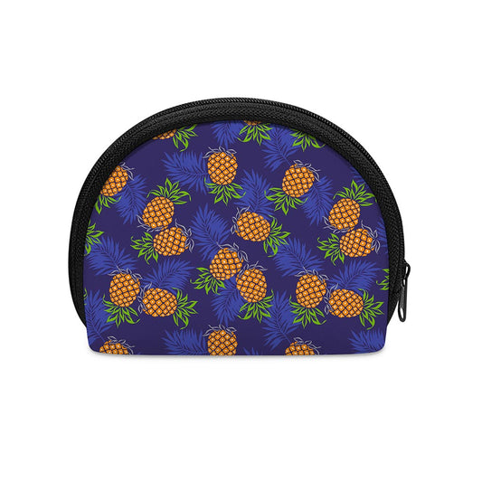 Blue Leaf Pineapple Pattern Print Coin Purse