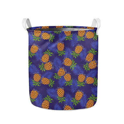 Blue Leaf Pineapple Pattern Print Collapsible Laundry Basket