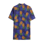 Blue Leaf Pineapple Pattern Print Cotton Hawaiian Shirt
