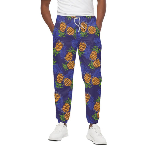 Blue Leaf Pineapple Pattern Print Cotton Pants