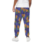 Blue Leaf Pineapple Pattern Print Cotton Pants