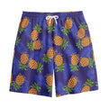 Blue Leaf Pineapple Pattern Print Cotton Shorts