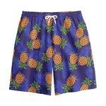 Blue Leaf Pineapple Pattern Print Cotton Shorts