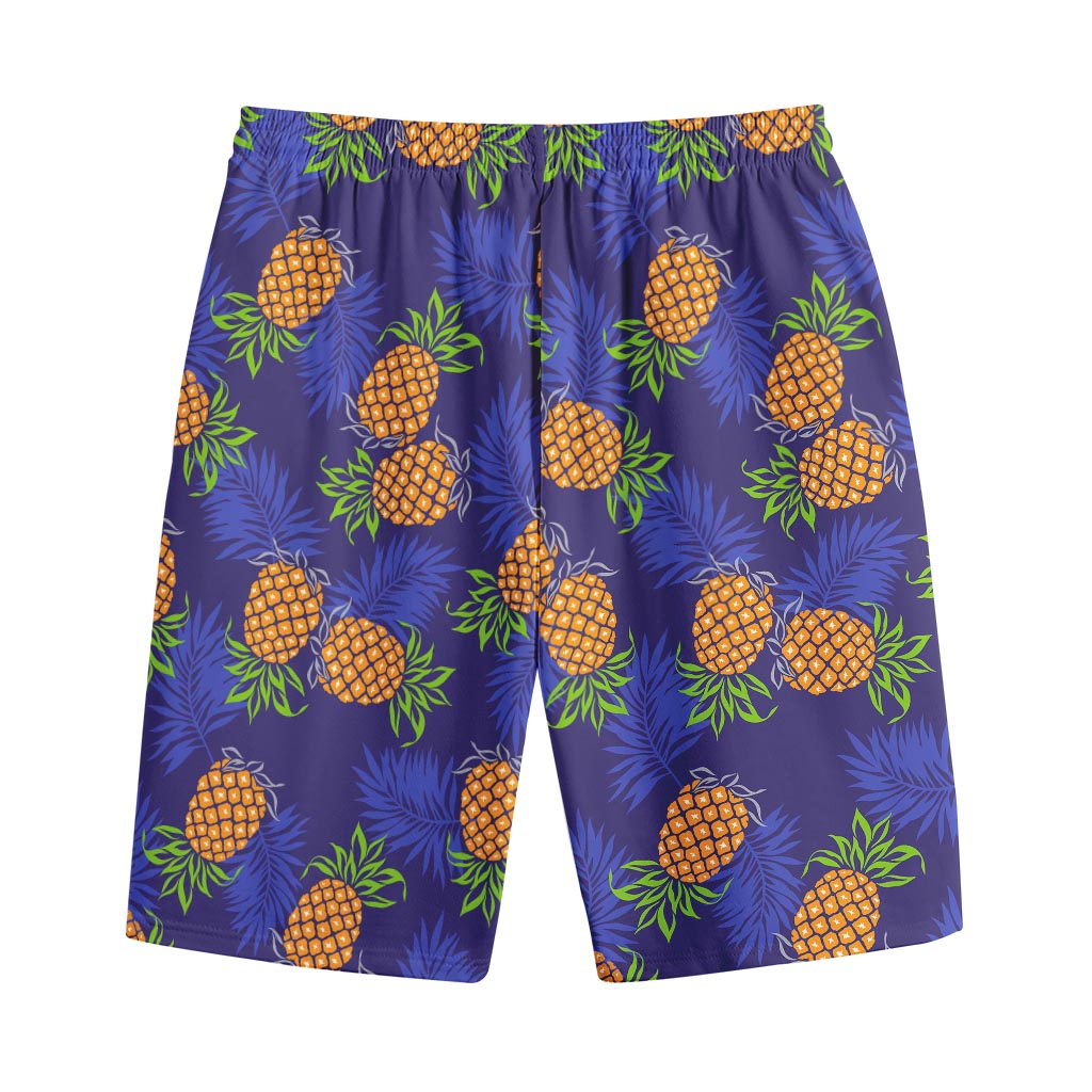 Blue Leaf Pineapple Pattern Print Cotton Shorts