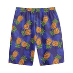 Blue Leaf Pineapple Pattern Print Cotton Shorts