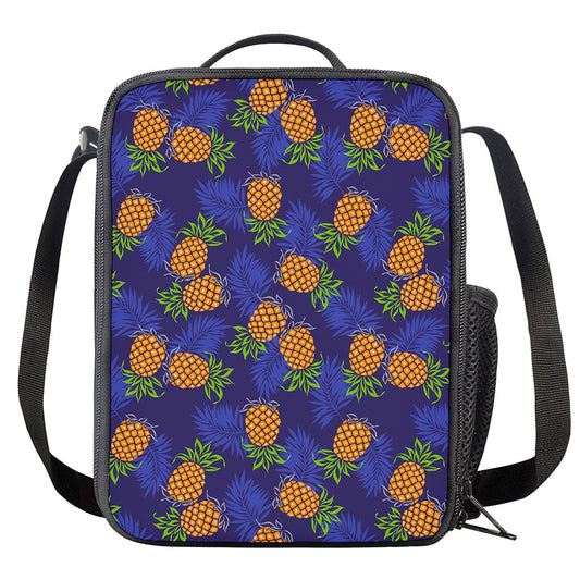 Blue Leaf Pineapple Pattern Print Crossbody Lunch Bag