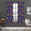 Blue Leaf Pineapple Pattern Print Grommet Curtain Panels