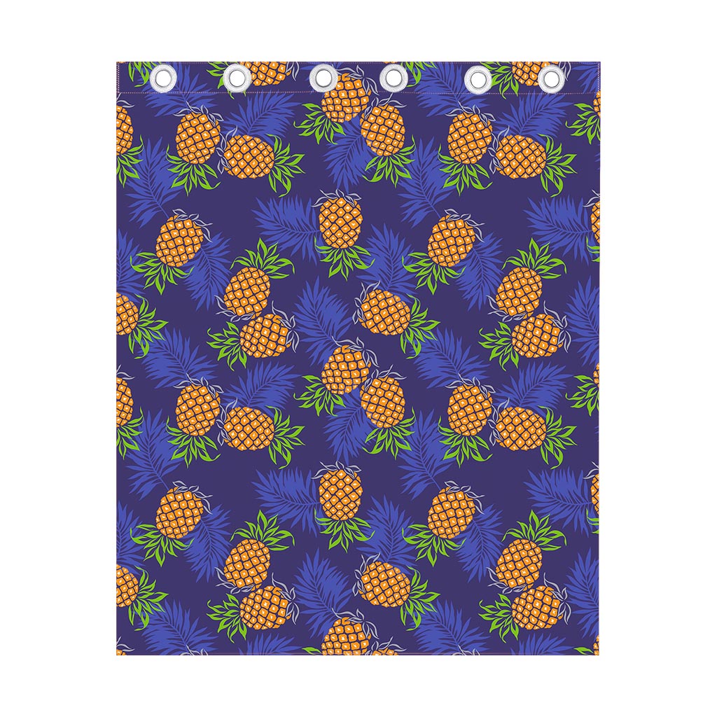 Blue Leaf Pineapple Pattern Print Curtain