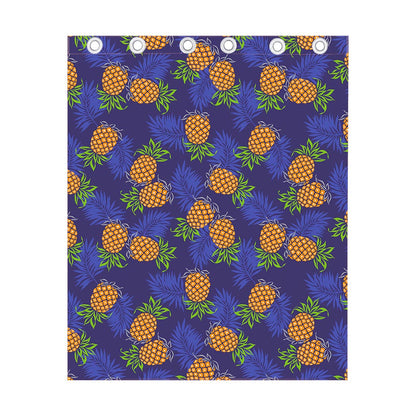 Blue Leaf Pineapple Pattern Print Curtain